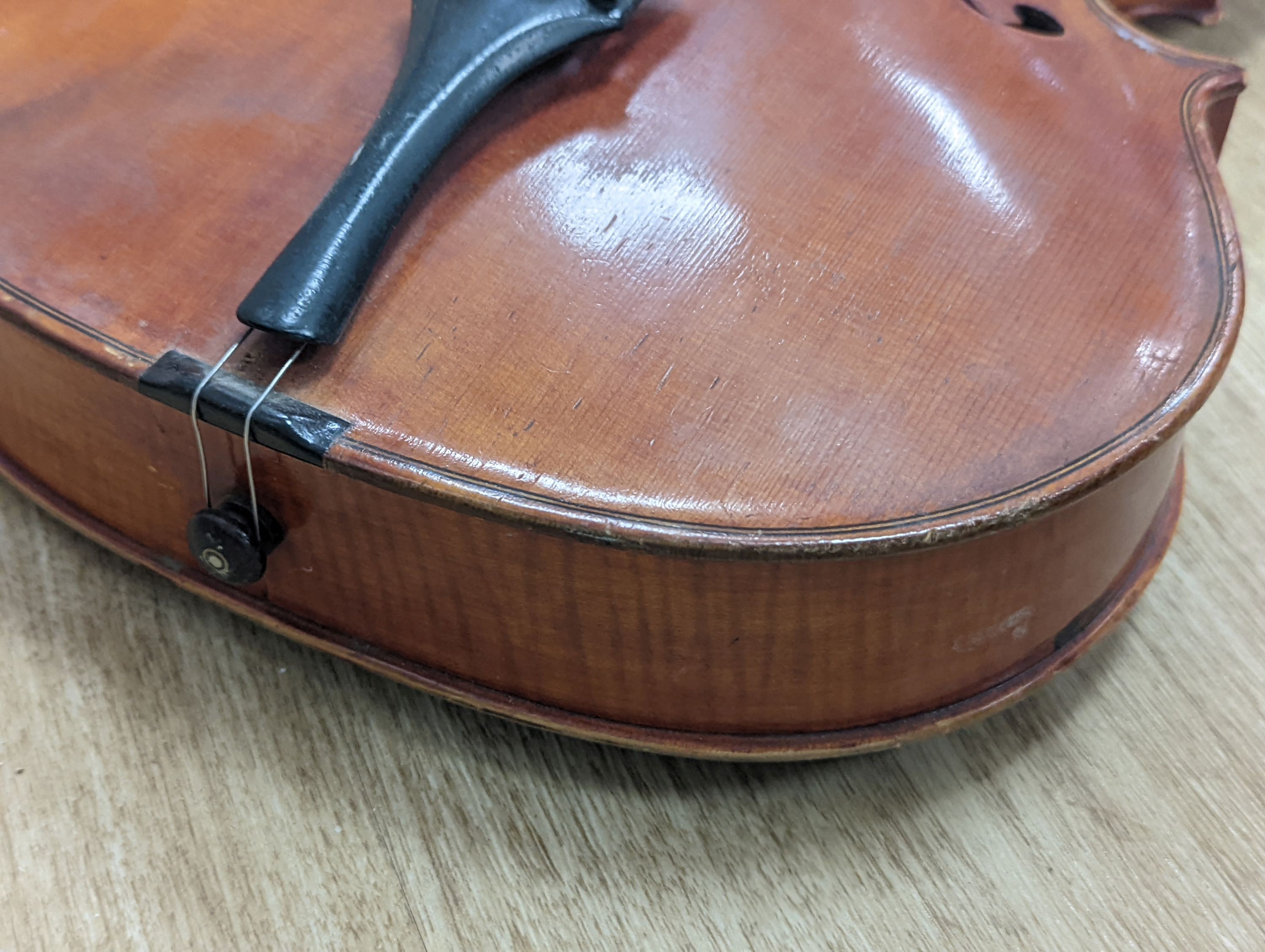 A Viola, assorted bows and a violin back
